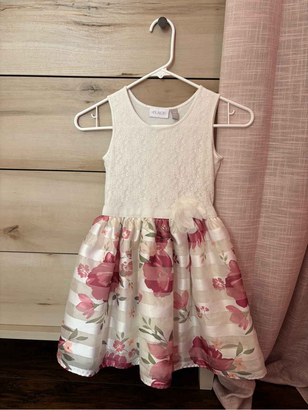 The Children's Place White & Pink Floral Lace-Top Party Dress
